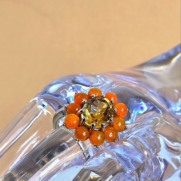 925 Sterling Silver Ring Sz 6.5 with Natural Orange Opal Gemstone - Picture 6 of 9